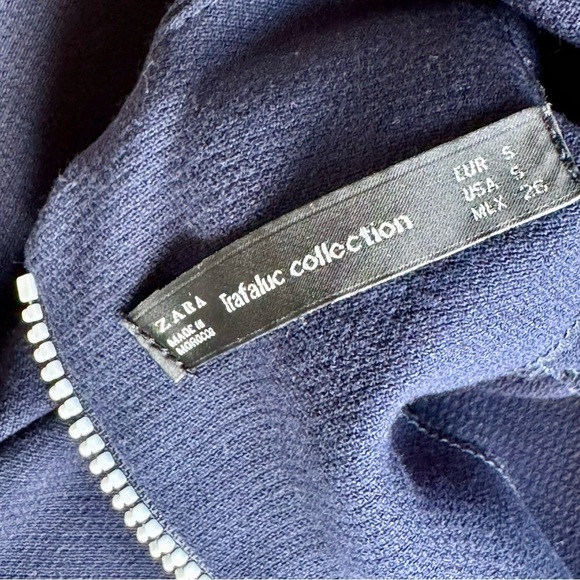 Zara TFR Midnight Blue Ribbed Hem Zip-Up A-Line Mini Dress with Pockets Size S - Picture 4 of 11